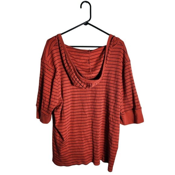 Venezia Womens 3/4 Sleeve Striped Hooded Top 22/24 Red & Black - Picture 2 of 4